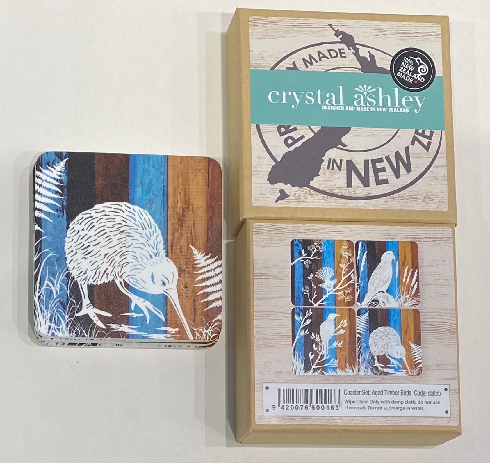 (image for) Coasters Set Aged Timber Native Birds, Size:SET OF 4