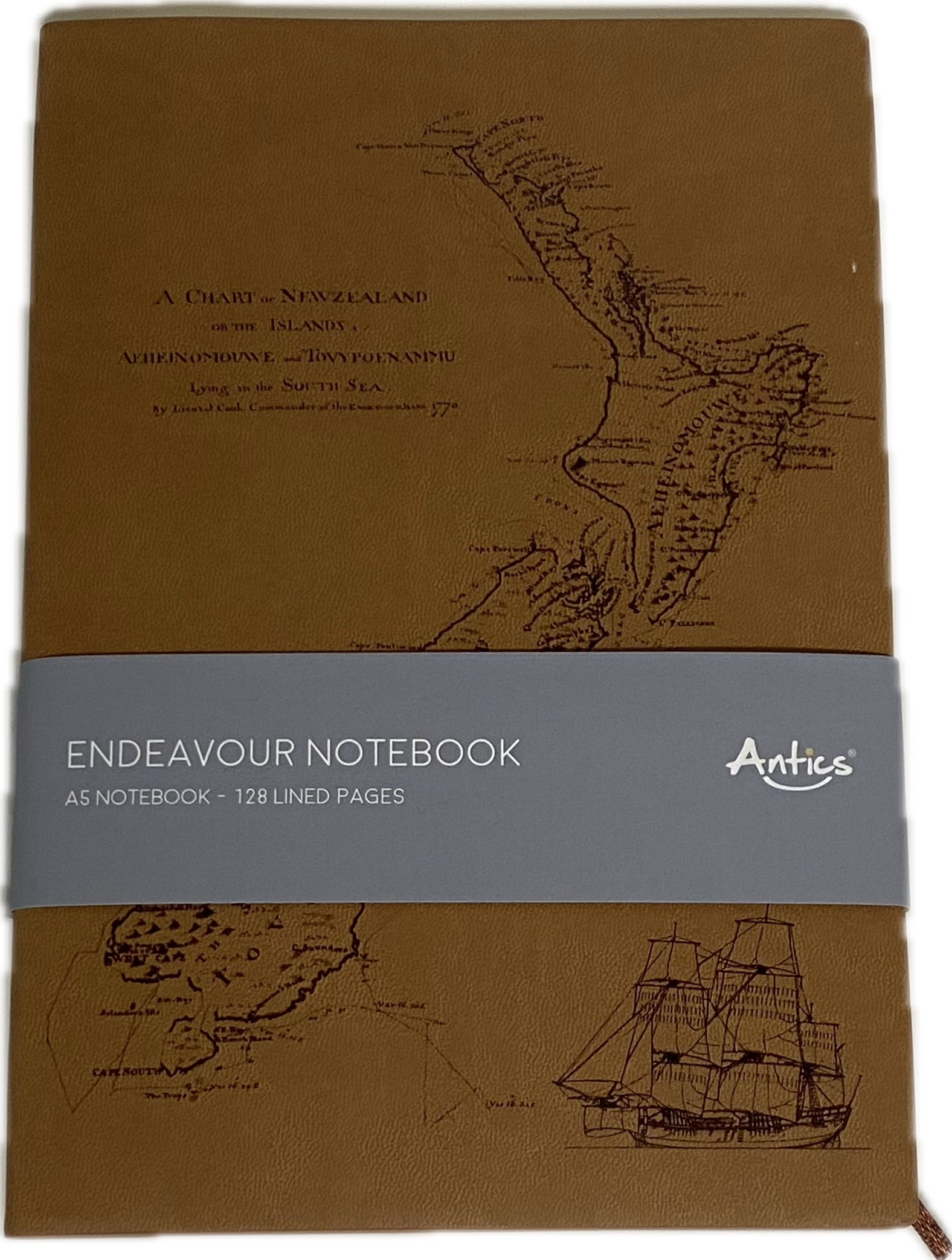(image for) NZ Map Antique Tan Notebook A5