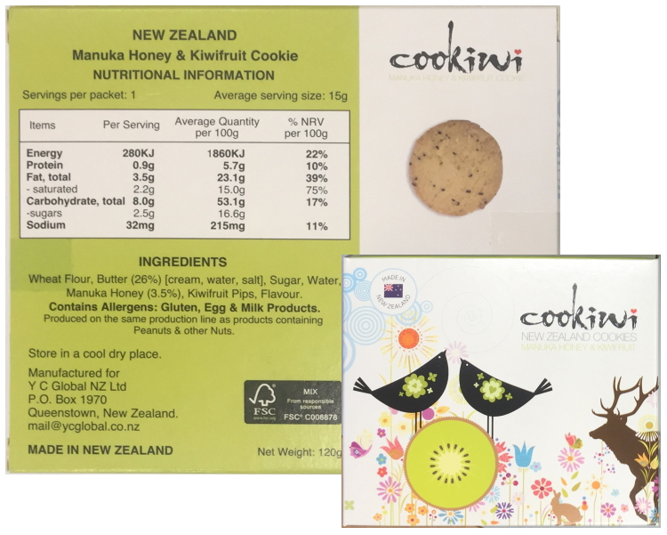 New Zealand Manuka Honey & Kiwifruit Cookie (120g) New Zealand Manuka Honey & Kiwifruit Cookie (120g)