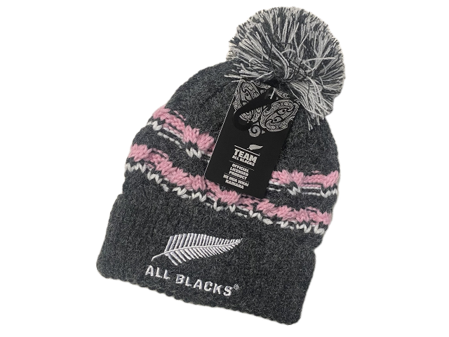 All Blacks Pink Stripe Pom Pom Beanie for Child