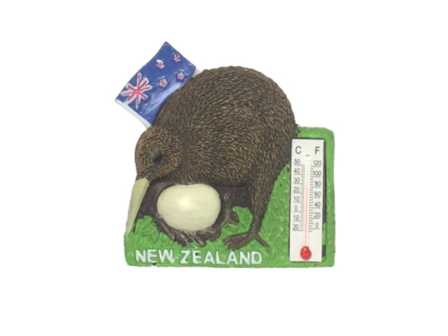 温度計付きニュージーランド国旗とキウイの樹脂製マグネット