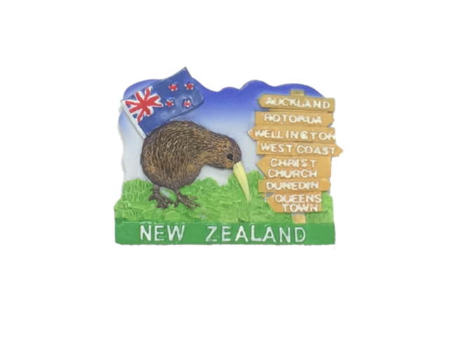 Rectangle, New Zealand Flag and Kiwi style Resin Magnet