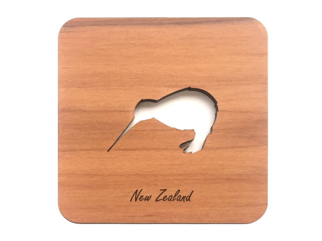 新西兰陆均松木制杯垫2件套-几维鸟